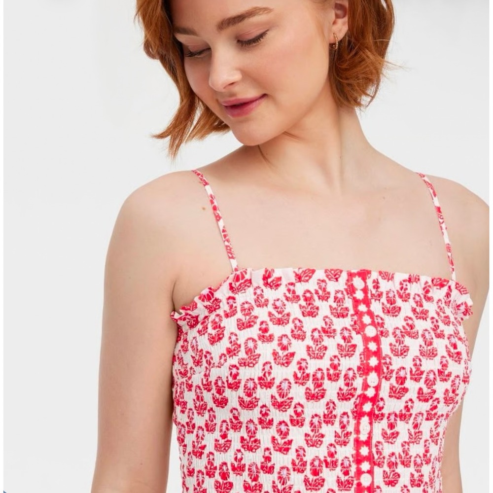 Roller Rabbit Target Red Floral Smocked Cami Crop Top Womens Medium RN17730